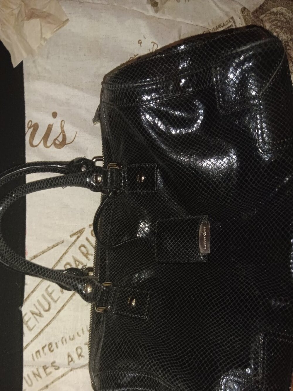 Calvin Klein black snakeskin leather handbag